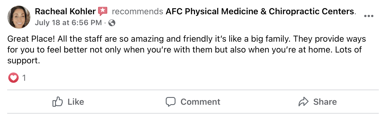 AFC Facebook reviews from clients