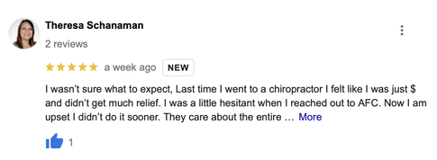 AFC Google reviews from past patients